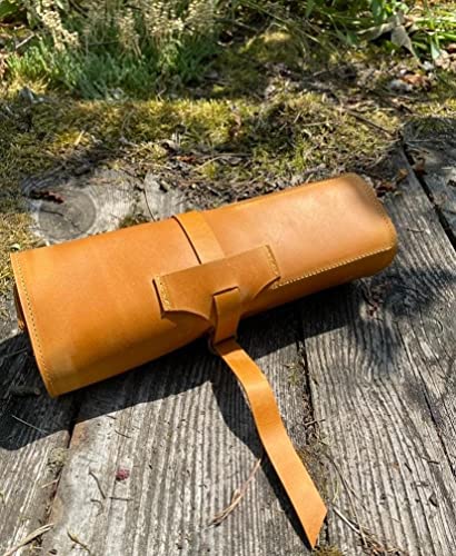 Leather Snap Tool Roll Up Bag with 6 Slots, Bonsai Tools Pocket Bag, Portable Carry Case for Bonsai Professionals, Salon Storage Organizer Pouch, Full Grain Leather, Handmade