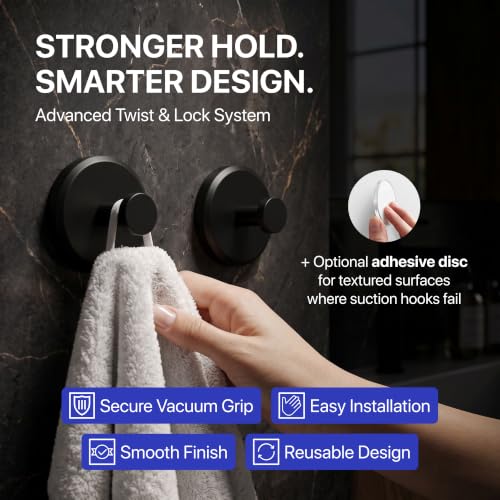HOME SO Suction Cup Hooks for Shower & Bathroom Towel Holder 2-Pack Black - color: Matte Black, size: 2 Pack