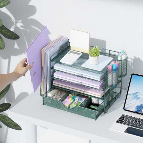 gianotter 5-Tier Desk Organizer with Drawers and File Holders - color: Green, size: 5T