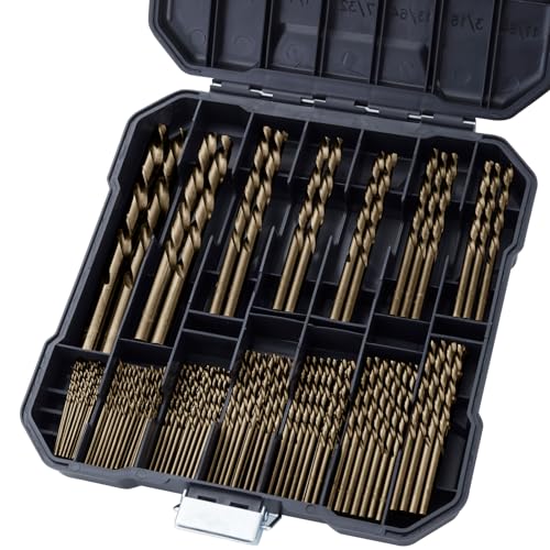 Cobalt Drill Bits Set for Hardened Metal and Stainless Steel, 99Pcs M35 High Speed Steel Twist Jobber Drill Bits 1/16"-3/8", with Plastic Index Storage Case - size: 1/16-3/8 in (99 pcs)