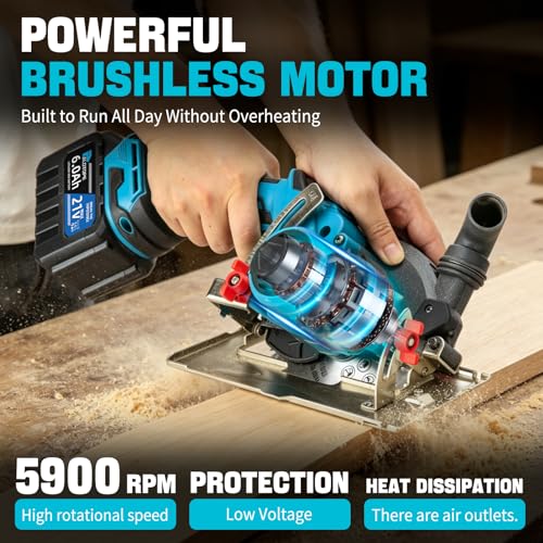 Cordless Circular Saw, 6"Brushless Circle Saw with 2x6.0Ah Battery
