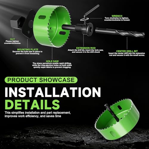 18 Piece Hole Saw Set - High Carbon Steel 19-76mm (3/4" to 3") Blades for Drywall, Softwood, Plastic, and PVC; Professional Grade with Instant Support - size: 18PCS(3/4"to 3"/19-76mm)