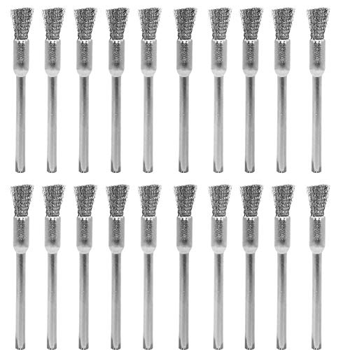 20 pcs Steel Cleaning End Brushes Pen 1/5″(5mm) x 1/8″(3mm) Wire Brush Rust Paint Removal Bits Polishing Rotary Tools - style: Wire Brush 3*5mm 20PCS