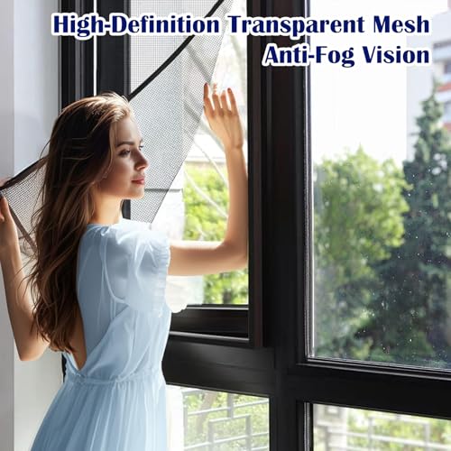 47.2 x 78.7 inch Window Screen with 23 Feet Black Upgraded Hook and Loop Adhesive Edging Frame Free Cutting DIY Self-Adhesive Window Screen Mesh Curtain Replacement