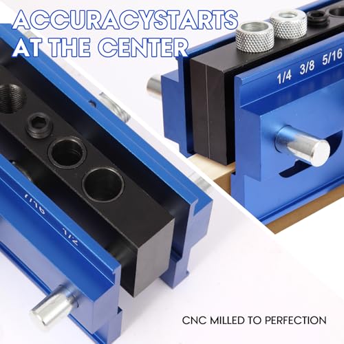 Kosmi Self Centering Dowel Jig Kit,Drill Guide Jig Block for Straight Holes with 6PCS Drill Bushings,High-quality aviation aluminum material - color: Blue