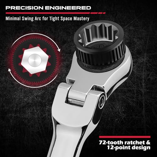 Extra Long Flex-Head Ratcheting Wrench Set, Anti-Slip 6-Piece Double Box End Wrench Set, 72-Teeth, Metric 8-19mm, CR-V Steel Wrench with Rolling Pouch - color: 6-pc Extra-long (Flex-head)