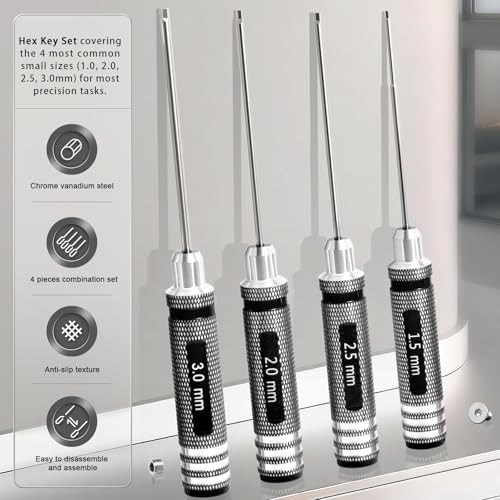 Hex Driver Set 1.5/2.0/2.5/3.0mm, RC Screwdriver Kit - color: Black-2
