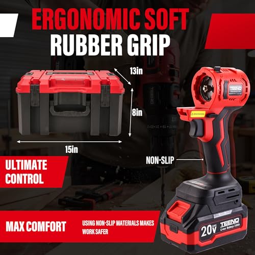TEENO Brushless Power Tool Combo Kit, 6-in-1 Cordless Interchangeable Multi-Tool Set (Drill, Impact Wrench, Oscillating Tool, Reciprocating & Chain Saws, Sander), 3Ah Battery, USB Adapter & Hard Case - color: Red