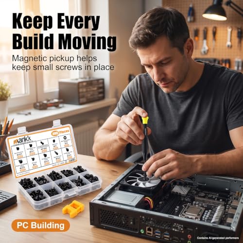 mankk 400PCS PC Screws & Standoffs for Motherboard SSD Fan Case DIY Repair - color: Black
