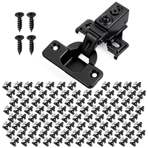 Mousike 100 Pack (50 Pair) Soft Close Cabinet Hinges, 1/2 Overlay Soft Close Hinges for Kitchen Cabinet, Stainless Steel, Built-in Damper, 100 Degree Opening Angle, 6 Way Adjustment - color: Black, size: 100 Pack