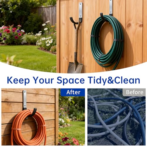 GeeWatom Heavy Duty Steel Garage Hooks,Garage Storage Utility Hooks,Heavy Duty Garage Garden Tool Organizer,Steel Wall Mount Hooks, Garden Hose Hanger, Black U Hooks (Dark Brown-4PC) - color: Dark Brown-4PC