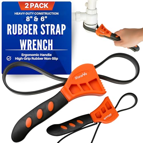 2-Pack Rubber Strap Wrench Set, Max Diameter 6" and 8" Heavy Duty Adjustable Strap Wrench Plumbing, Oil Filter, Shower Head, Sink, Pipe, Jar Opener, Non-Slip Grip Wrench (Orange)