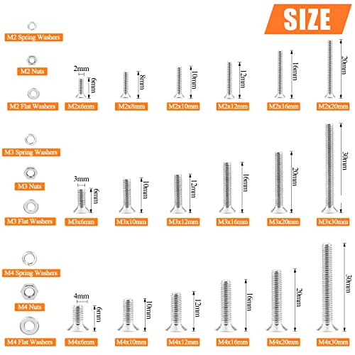HELIFOUNER 1500 Pieces M2 M3 M4, 304 Stainless Steel Countersunk Head Socket Cap Metric Screws Bolts Washers Nuts Hardware Assortment Kit with Hex Wrenches - style: Countersunk Head