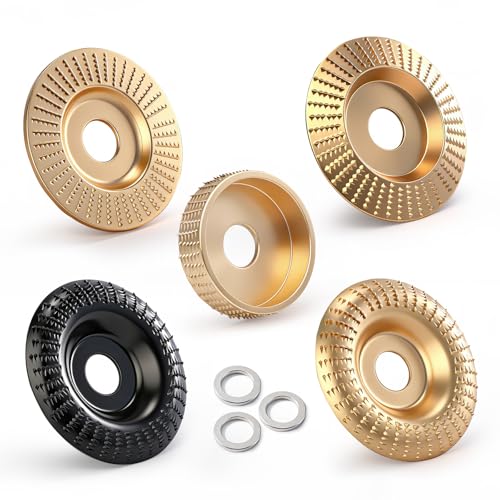 5PCS Wood Carving Disc Set for 4 and 4 1/2 Angle Grinders, Grinding Wheel Shaping Disc with 7/8"-5/8" Arbor for Wood Carving,Tree Stump Cutting, DIY Woodworking & Wood Sculpting