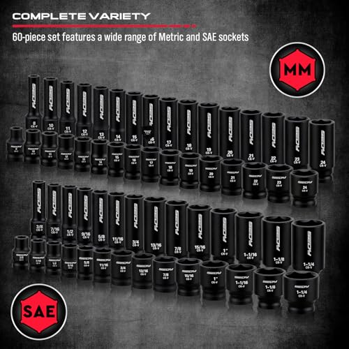 Master 1/2" Drive Impact Socket Set, 67-Piece Standard & Deep Master Impact Socket Set SAE 3/8"-1-1/4" & Metric 8-24mm Socket Set with Ratched Hand, Extension Bar, Reducer, Impact Universal Joint,Cr-V - style: 1/2" | 67-Piece Master Set