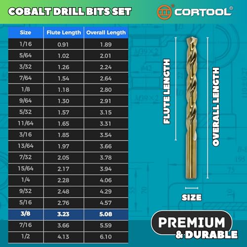 7/32 inch Cobalt Drill Bits (12Pcs), M35 HSS Metal Jobber Length Twist Drill Bit Set for Hard Metal, Stainless Steel, Iron, Copper, Aluminium, Brass, Plastic & Wood - style: 7/32 Inch