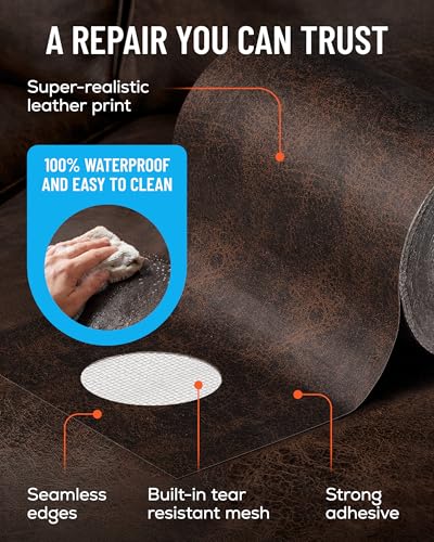 MATCH 'N PATCH Dark Brown Leather Repair Tape, 4.50" x 30' for Furniture - color: Dark Brown, size: 4.5" x 30'