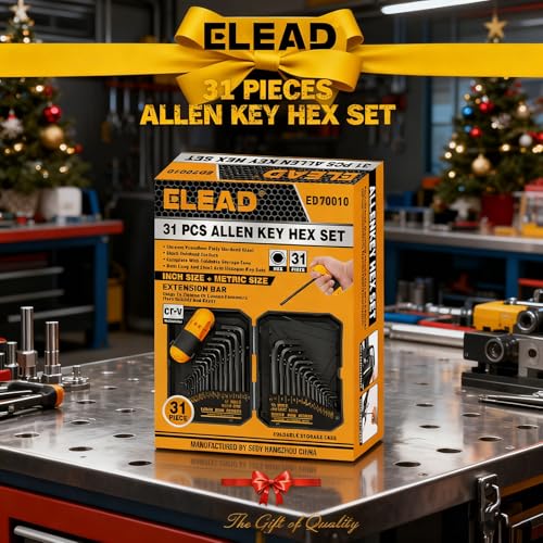 ELEAD 31-Piece Hex Key Set - Allen Wrench Set, SAE and Metric Allen Keys MM(0.7mm-10mm) SAE(0.028"-3/8) Heat-Treated, Torque Handle, High Leverage, Long & Short Keys, Easy Organization - style: 31-Piece Hex Key Set
