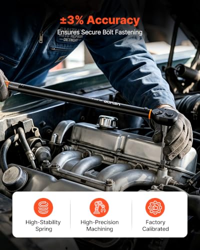 VEVOR Torque Wrench 1/2-inch Drive Click Torque Wrench ±3% High Precision, 29.4-294.1 lbf-ft / 40-400 N.m, Dual Scale Readings, with Extension Bar, Adapter and Storage Case, for Automotive Repair - size: 1/2" 3 PCS
