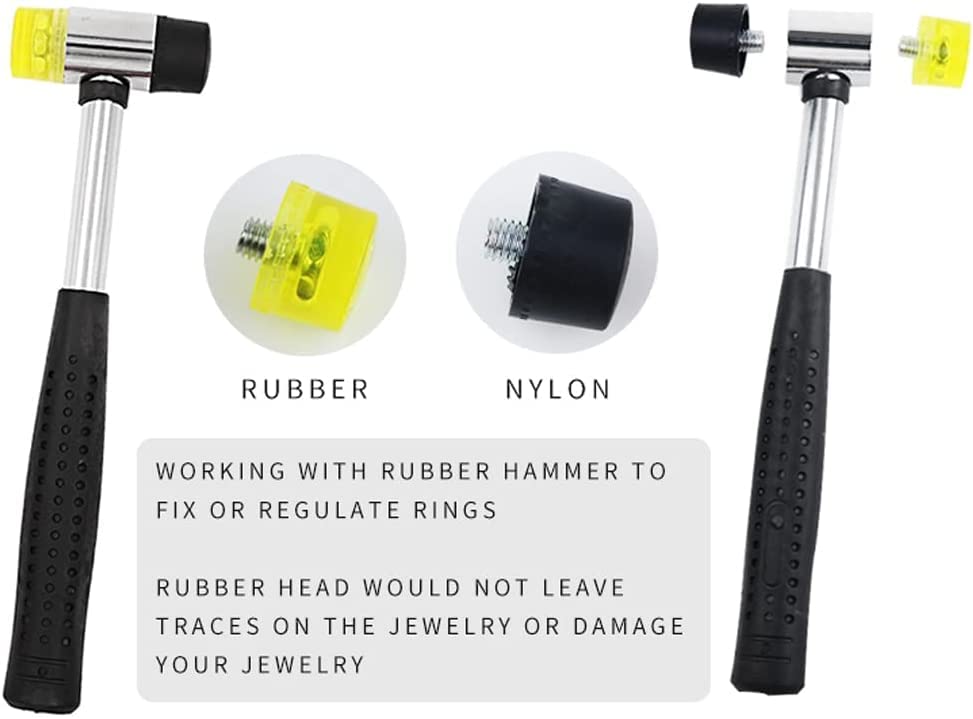 Jewelers Rubber Hammer Mallet with Wood Ring Mandrel Sizer Sizing Adjuster Ring Shaper Repair Tools Jewelry Making Kit