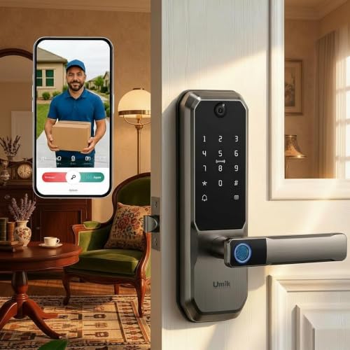 UMIKSMART WiFi Smart Door Lock with Camera, Fingerprint Keypad, App Control - color: Charcoal