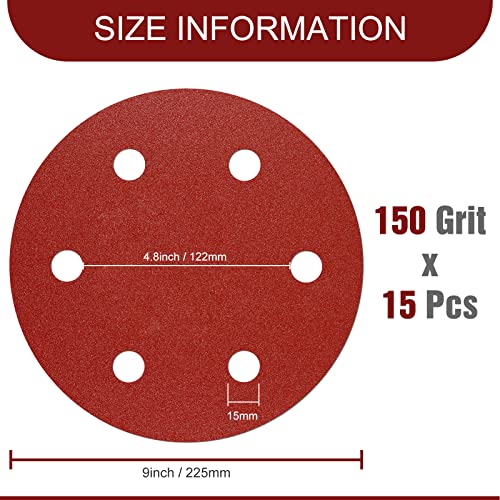 Awutzut 9 Inch 6 Hole Sanding Discs 150 Grit Hook and Loop for Drywall Sander 15PCS - style: 150 Grit