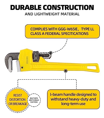 DOWELL 10" Pipe Wrench, Plumbing Tools - size: 10"