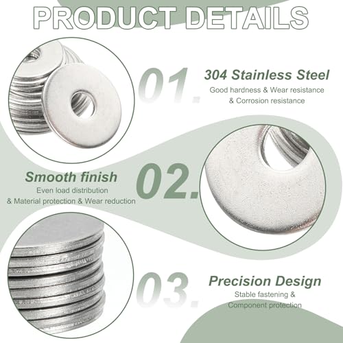 Flat Washers, 304 Stainless Steel Hardware Assorted Washer, 4 x 1.6 x 0.3 mm Fit for Bolts Screws Industrial Use (300 Pack, Silver) - size: 4 x 1.6 x 0.3 mm