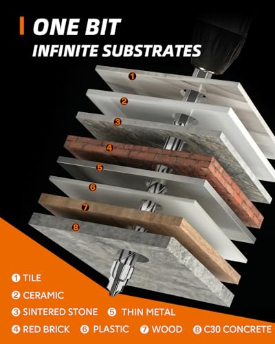 5 Pack Serrated Drill Bit Set for Tiles, Professional Carbide Tip 1/4" to 1/2", Thin Metal, Brick, Plastic and Wood