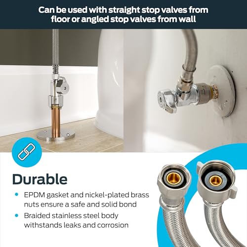 Eastman 20 Inch Flexible Toilet Connector, Stainless Steel Braided Hose with 7/8 Inch Ballcock Nuts, 3/8 Inch Compression, 48090 - size: 20 in. L x 7/8 in. B/C x 3/8 in. Comp