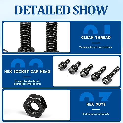 NINDEJIN M6 Button Head Socket Cap Bolts Screws, Metric M6 x 8/10/12/14/16/18/20/25/30mm Screws Bolts Nuts Assortment Kit, 146Pcs Allen Hex Drive, Black Oxide, 10.9 Carbon Steel, Fully Threaded - size: 146PCS M6 8mm-30mm