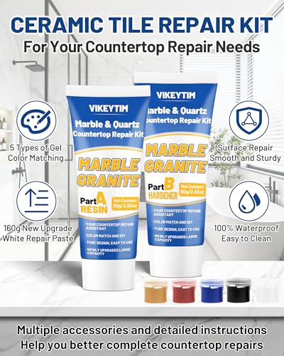 Tile, Marble and Granite Repair Kit (Color Match), Fix Holes Dents Defects