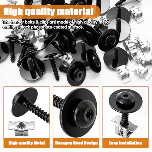 mankk 50PCS M4.2-1.41 (#8) Fender Liner Splash Shield Bolt Screw and Clips GM Fender Liner Screws 11548270 11609952 - color: Black-M4.2-1.41 (#8) Kit