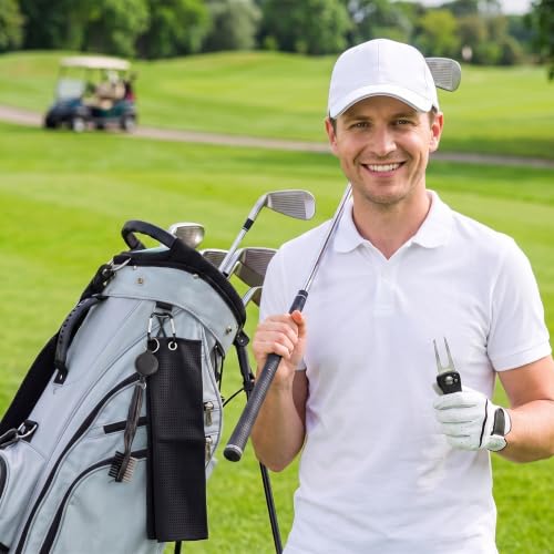 Golf Towel for Men with Club Brush & Divot Tool – 16"x24" Tri-Fold Waffle Microfiber Towel, Retractable Club Groove Cleaner & Divot Repair Tool, Golf Accessory Kit for Male Golfers (Black) - color: Black