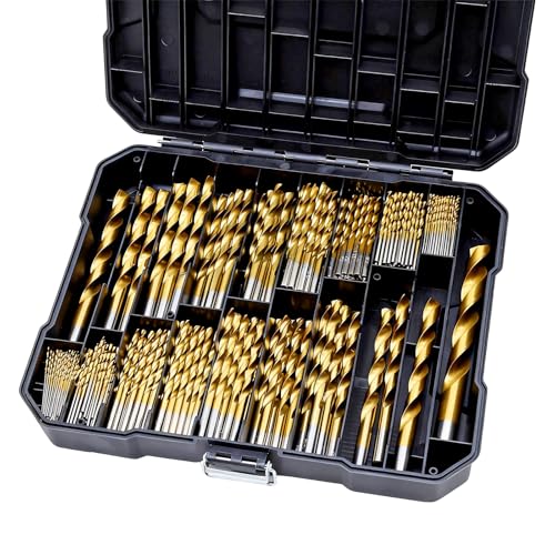COMOWARE 230 Pcs Titanium Coated Drill Bit Set for Wood, Metal, Plastic & Aluminum Alloy - 3/64" to 1/2" with Storage Case - style: 230 Pcs