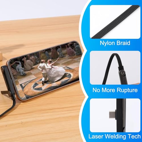 240W Invisible Phone Charger Cable Stand Fast Charging Braided Built-in Kickstand 2In1 Folding Foldable Sideways Flat Universal USB-C C to C for iPhone Android Station Hub 4.9FT - color: C TO C