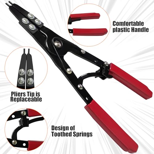 38700 Spindle Snap Ring Pliers External, 10" Large Snap Ring Pliers Heavy Duty Circlip Pliers Car Repair Tools Kit for for Ford SD Uninstall Remove Tools with Ratchet Locking 2026 Upgraded (Red) - color: Red
