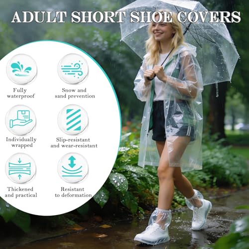 20 Pcs Individually Packaged Rain Shoe Covers, Clear Disposable Plastic Shoe Covers for Rain for Adults, Portable & Wear-Resistant for Rain Snow Disney (Adults, M 20Pcs) - size: Adults M 20Pcs