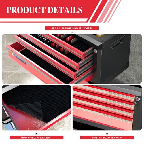 LARBANKE Portable 4-Drawer Tool Chest with Handle,Lockable Tool Box,Red