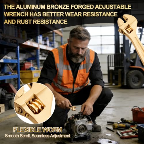 Hicarer 4 Inch Non-Sparking Adjustable Wrench, Aluminum Bronze Tool - size: 4 Inch/ Open Max 13mm