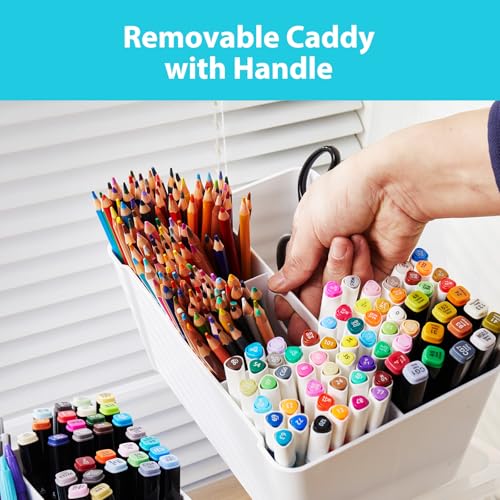 MACOPRO 17QT Craft Storage Box with 2 Removable Caddy Trays, Clear Stackable Plastic Organizer with Lid for Art Supplies, Beads, Sewing Tools, Pens & Kids Toys (White, 1Pack-2-in-1) - size: 1Pack-17QT-2-in-1