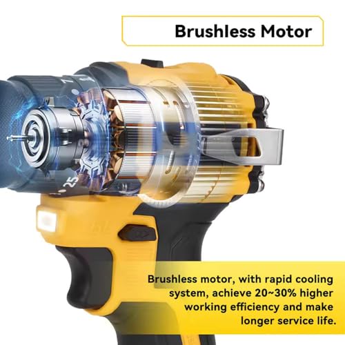 Brushless Drill Driver Compatible for Dewalt 20V Battery (No Battery), Cordless 2 Speed (0-450/1800RPM), 25+1 Torque, 3/8" Keyless Chuck for Home Repair