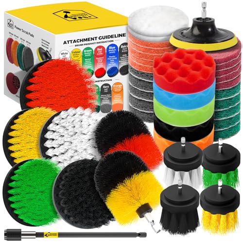 Holikme 40 Piece Drill Brush Attachment Set and Scrub Pad Set for Clean