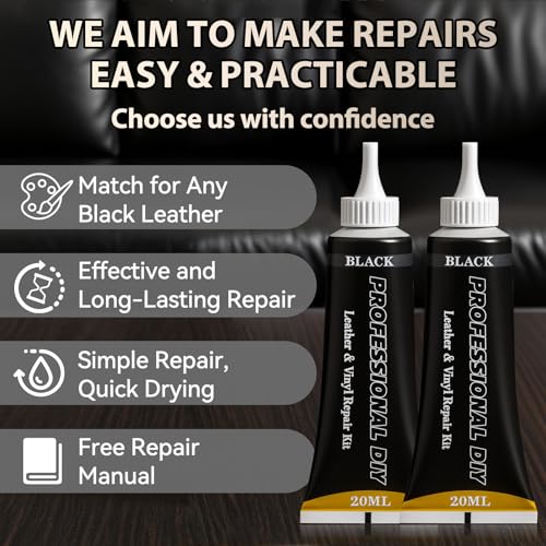 Black Leather Repair Kit for Furniture, Leather Couch Repair Kit