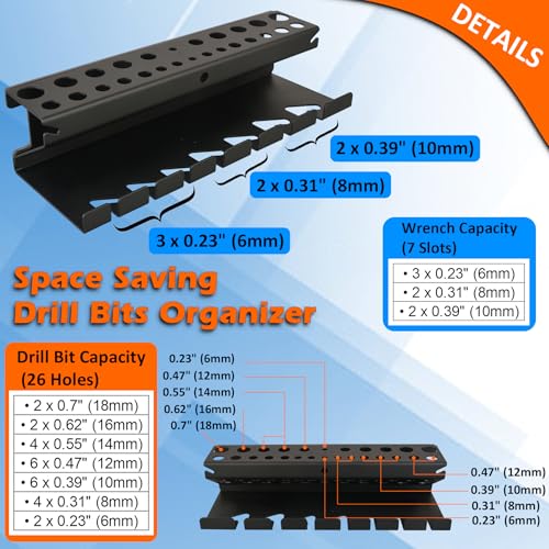 MUTUACTOR Screwdriver Organizer Rack Heavy Duty,Magnetic Mount Screwdriver Holder Plier Organizer,Magnetic Tool Holder Storage Holder for Various Screwdrivers Pliers Shears Tool Chest Cart Workbench - style: Black Drill Bits Wrench Holder