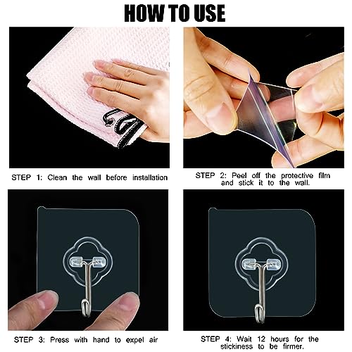 DKHDBD Adhesive Hooks 32 Pack 33lb Transparent Reusable Removable