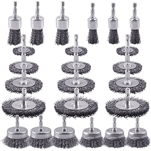 Rocaris 24 PCS Wire Wheel Brush Set for Drill with 1/4-Inch Hex Shank