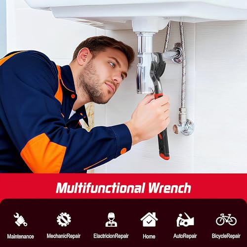 Pipe Wrench Set, 6” 8” 10” 12” Self Adjusting Wrench 4-Piece Plumbing Tools for 0.27“-1.7”/7-43mm Standard Nuts, Irregular Nuts, Pipes Use