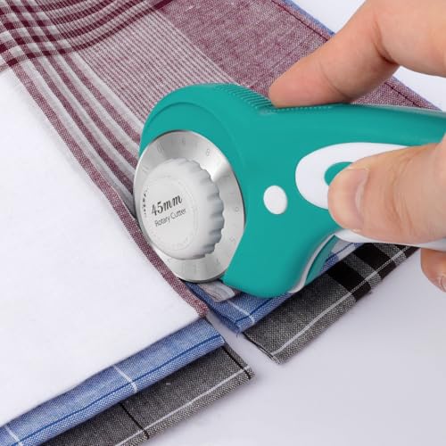 45mm Rotary Cutter for Fabric with 5 Extra Blades, Roller, with Safety Lock - color: Teal