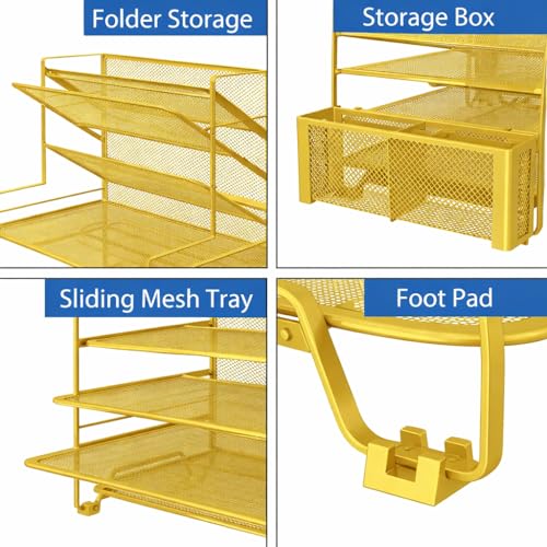 Simple Trending 7 Tier Desk File Organizer, Letter Tray Paper Organizer with Pen Holder and Metal Hanging Basket, Gold - color: Pen Holder Gold